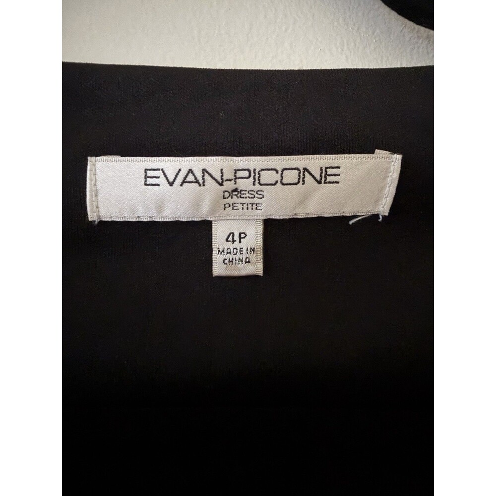 Evan Picone Womens Petite Black V-Neck Ruched Stretch Dress 3/4 Sleeve 4P - Picture 2 of 3